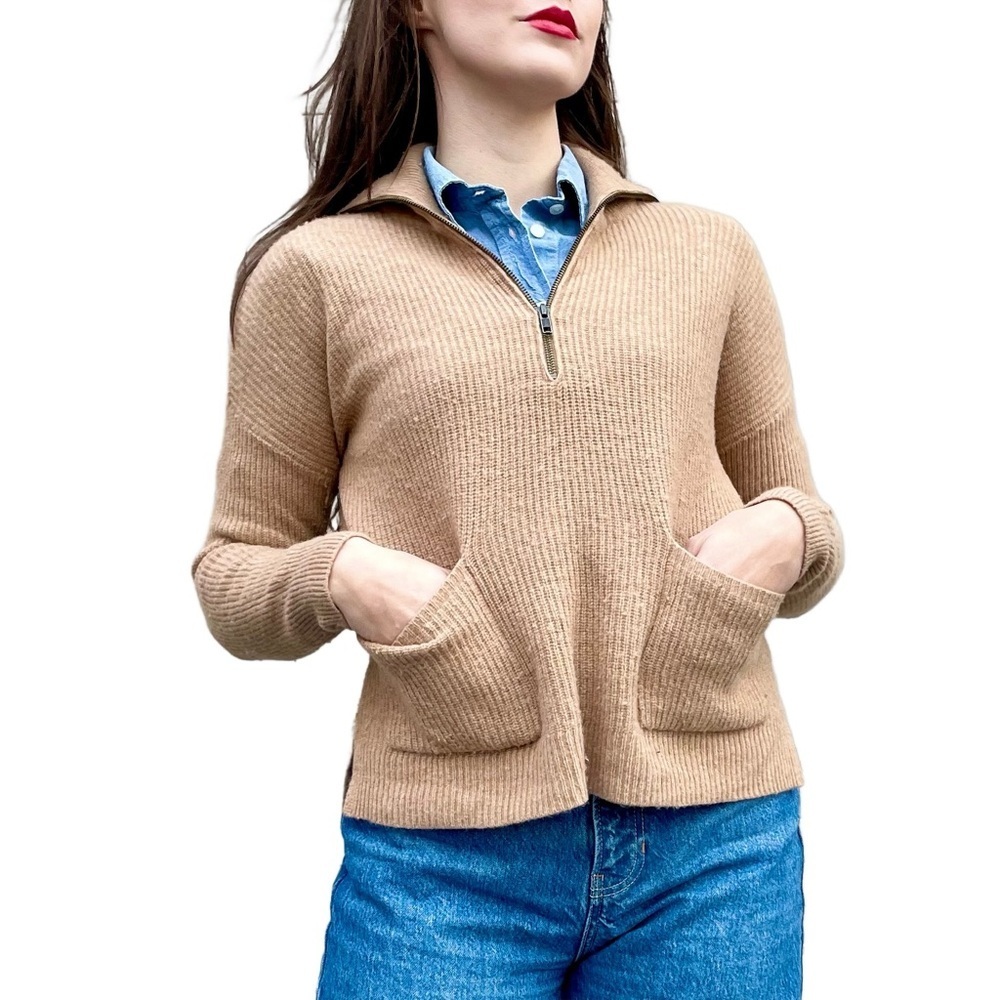 Madewell Tan Sand Beige Merino Wool Quarter Zip Knit Sweater XS